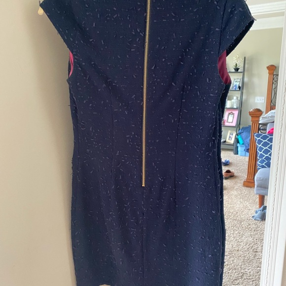 Navy tweed Sail to Sable dress, with pink accents. - Picture 3 of 4